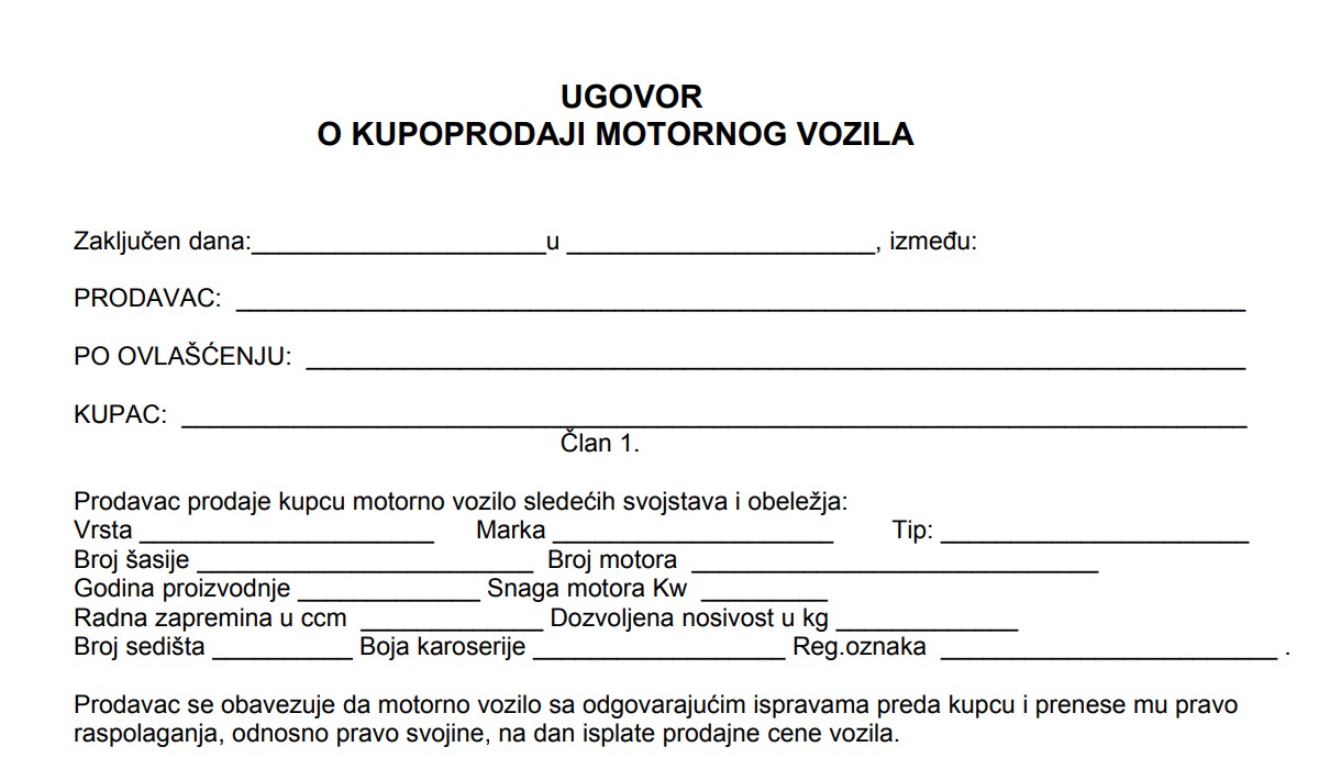 Kupoprodajni ugovor za automobil – Obrazac i postupak overe kod notara