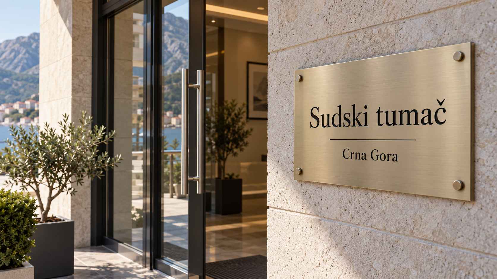 abla sa natpisom „Sudski tumač Crna Gora” postavljena na ulazu poslovnog objekta.
